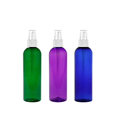 MoYo Natural Labs 4 oz Spray Bottles Fine Mist Empty Travel Containers, BPA Free PET Plastic for Essential Oils and Liquids/Cosmetics (Pack of 3 Multi Color)