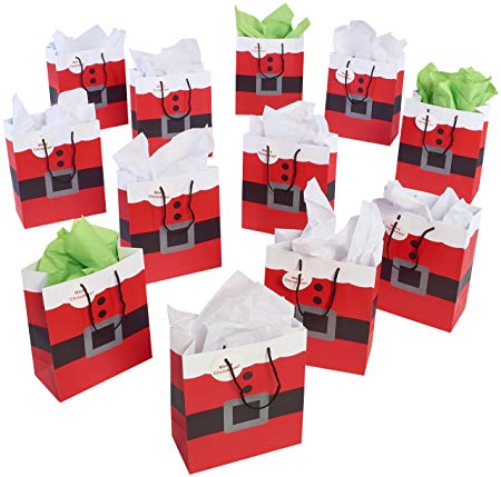 Prextex Santa Clause Suit Medium Gift Bags Christmas Gift Bags - 12 Piece Pack