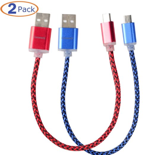 Conwork 2-Pack 20cm Nylon Braided Micro USB Cable, High Speed USB 2.0 A Male to Micro B Sync and Charging Cord Wire Universal for Samsung, HTC, Motorola, Nokia, Android, and More(Red/Blue)