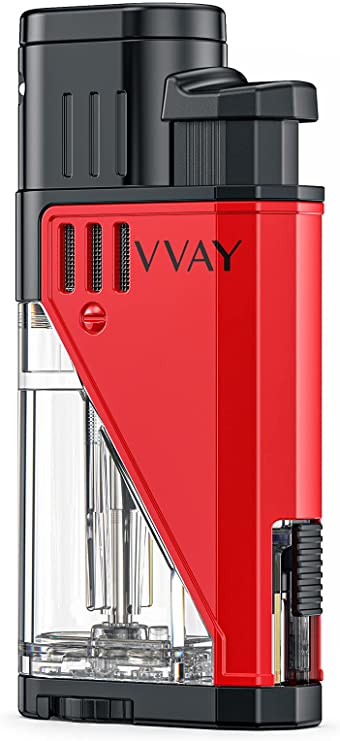 VVAY Cigar Torch Lighter, Gas Butane Refillable Windproof Cigarette Lighter with Oversize Visible Window(Sold Without Butane)