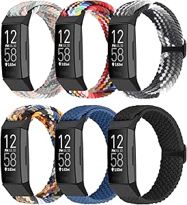 Braided Stretchy Solo Loop Bands Compatible With Fitbit Charge 4 / Fitbit Charge 3/3 SE for Women Men Nylon Elastic Straps Wristbands for Fitbit Charge 4/3(6 Pack)