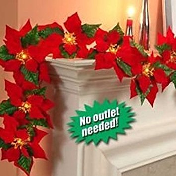 Cordless Lighted Poinsettia Garland (red)