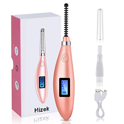 Heated Eyelash Curler,Hizek Electric Eyelash Curler【2019 Newest】Mini USB Rechargeable Eyelash Curler with LCD Display for Eyelashes Quick Natural Curling and 24 Hours Long Lasting