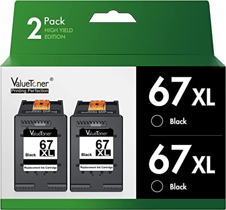 Valuetoner Ink Cartridges Replacement for HP 67XL 67 XL for Envy 6000 6055 6055e 6052 6058 6075 Envy Pro 6400 6455 6455e 6452 6458 DeskJet 1255 2732 2752 2755 2755e 4140 4155e Printer(2 Black)