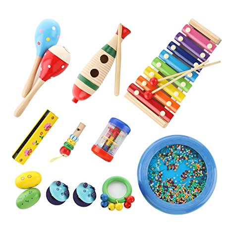 BIBNice Kids Musical Instruments Percussion Toy Rhythm Band Value Set (15 PCS)