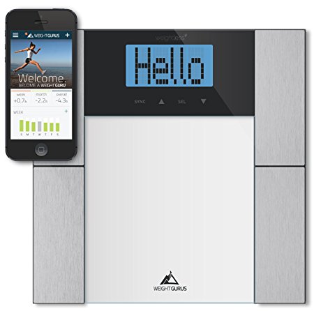 Weight Gurus Digital Body Fat Scale with Large Backlit LCD and Smartphone Tracking (clear)