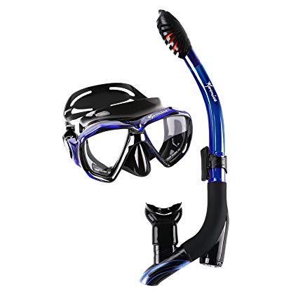 WONICE Innovative Water-Air Separated Channel Dry Top Snorkel Set.Get Rid of Sucking Water Snorkel,Anti-Fog,Panoramic Wide View Diving Mask for Kids Adults with Adjustable Silicone Straps