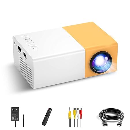 Mobigift Projector, 400LM Portable Mini Home Theater LED Projector Remote Controller, Support HDMI, AV, SD, USB Interfaces (Yellow) 3500 lm LED Corded Projector