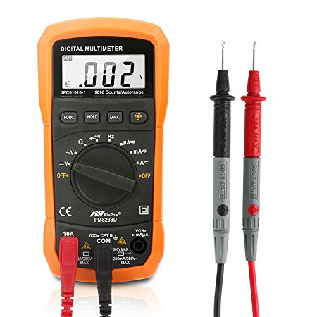 FlePow MS8233D Auto-Ranging Multimeter Electronic Measuring Instrument AC/DC Current&Voltage Detector Portable Amp/Volt/Ohm Tester with LCD Display, Battery Included