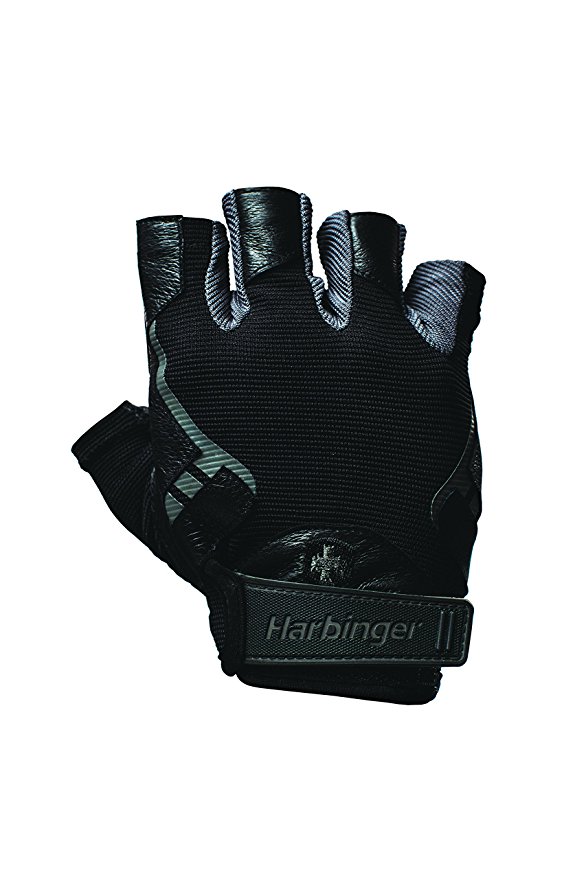 Harbinger Pro Non-Wrist Wrap Vented Cushioned Leather Palm Weightlifting Gloves, Pair, Large