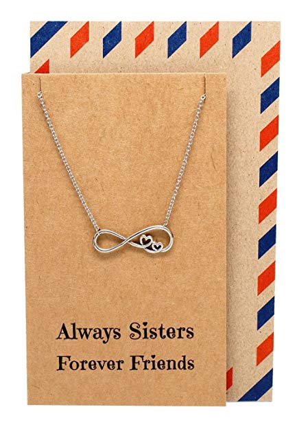 Quan Jewelry Adjustable Infinity Necklace, Perfect Gift for Sisters or BFF, Quote Card, 16 to 18 inches