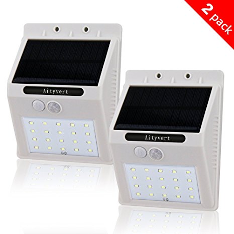 Aityvert Solar Light with Motion Sensor, 20 Bright LEDs Wireless Solar Powered Motion Sensor Light for Outdoor Wall Garden Lamp Patio Deck Yard Home Driveway Stairs With Auto On/Off (2pack, white)
