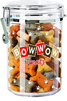 Oggi Acrylic Airtight Pet Treat Canister with Bow Wow Motif Food Storage Container, 51-Ounce, Bowwow Decal