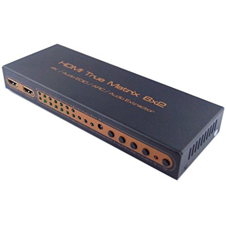 HUIERAV HDMI True Matrix, 6-Input, 2-Output, 4K x 2K Video with ARC/PIP Function, HDMI Audio Extractor, 2.0/5.1 ADV Audio Mode, SPDIF or 3.5mm Headphone Audio Output
