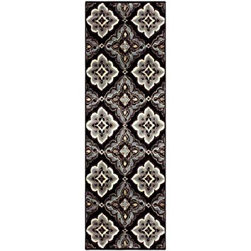 Superior Crawford Collection Area Rug, 8mm Pile Height with Jute Backing, Gorgeous Mediterranean Tile Pattern, Fashionable and Affordable Woven Rugs - 2'7" x 8' Runner, Black