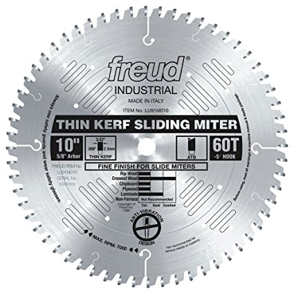 Freud LU91M010 10-Inch 60 Tooth ATB Crosscutting Miter Saw Blade with 5/8-Inch Arbor