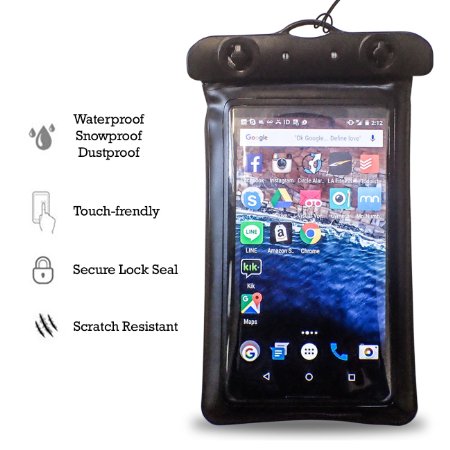 SUMMER BLOWOUT PRICE! Universal Waterproof Case, Phone Drybag for Apple iPhone 6S, 6, 5S, 5C, 5; Galaxy S6, S4, S3 Note 3, Note 2 HTC One X, LG G2 G3 G4 Protects from Water, Sand, Dust and Dirt