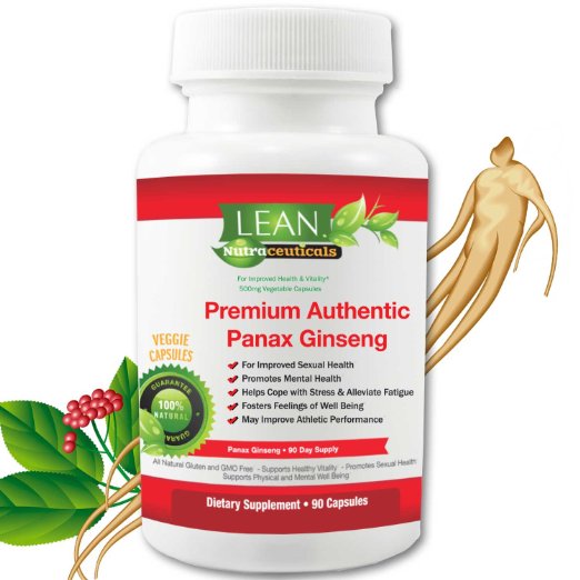 90Ct 500mg Red Korean Asian Panax Ginseng- 41 Extract Sourced in Asia for Maximum RG1 RB1 and RB2 Ginsenoside Concentrations Veggie Caps made in USA FDA inspected GMP certified-LEAN Nutraceuticals
