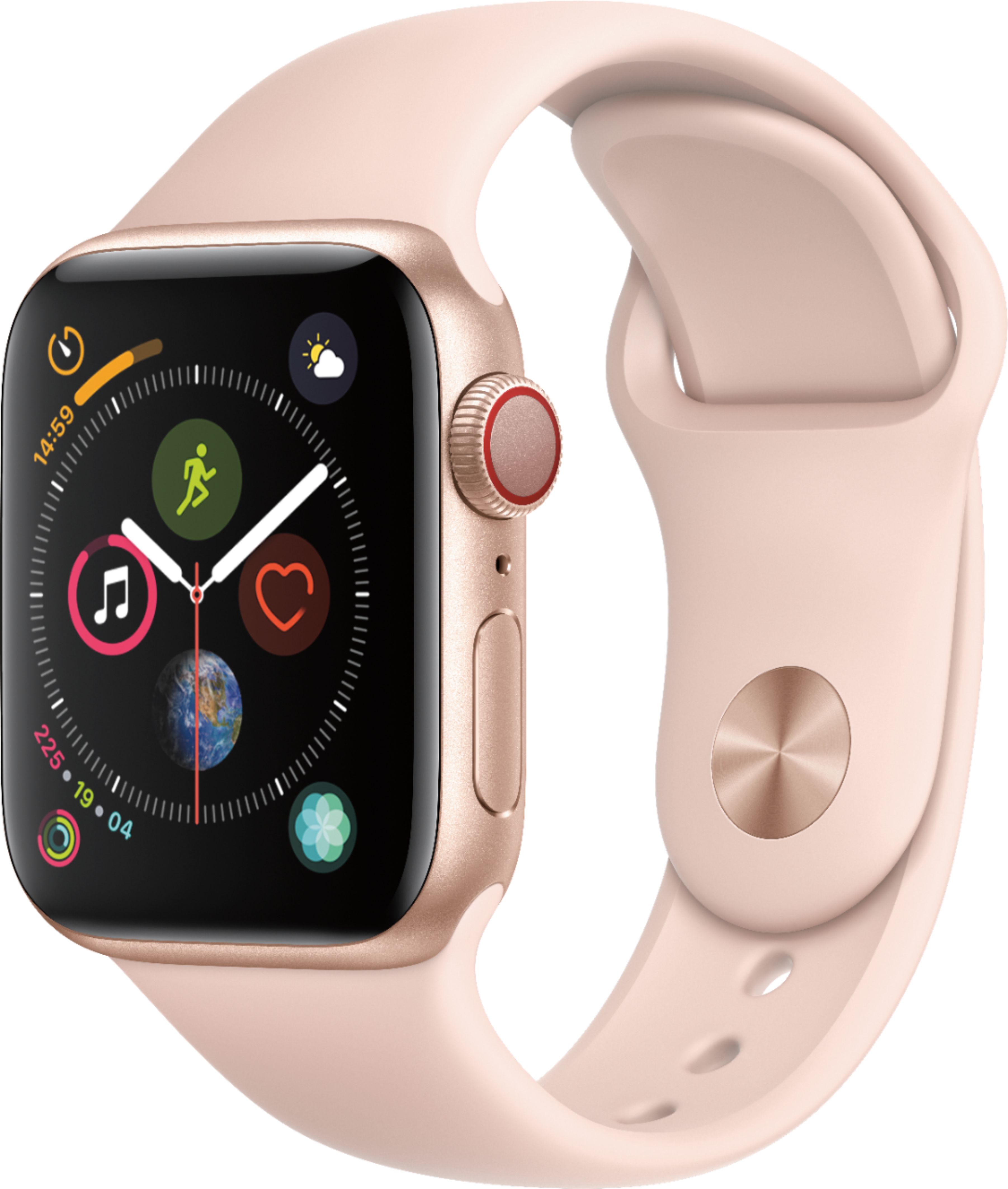 Apple - Apple Watch Series 4 (GPS + Cellular) 40mm Gold Aluminum Case with Pink Sand Sport Band - Gold Aluminum