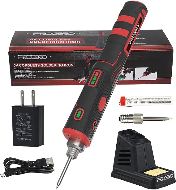 FrogBro 11W Cordless Soldering Iron Kit, Upgrade 2500mAh Max 968℉ Fast Heating Portable Soldering Iron, USB Rechargeable Soldering Iron High Capacity with Touch Sensor & LED Spotlight (2 tips adaptor)