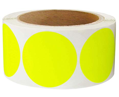 2 Inch Round Color-Code Dot Labels | Fluorescent Yellow Color Coding Colored Labels | 500 Permanent Adhesive Colored Circle Stickers Per Roll for Moving/Storage/ Organizing/Color Coding/Arts (Yellow)