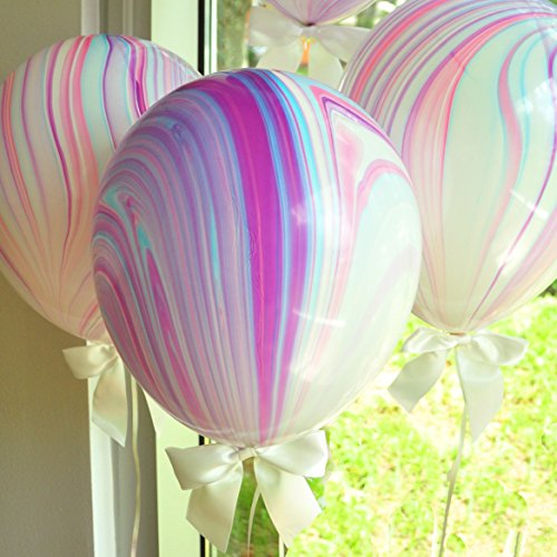 Unicorn Party Supplies. Unicorn Balloons. Marble Balloons with White Bows   Curling Ribbon. 8CT.