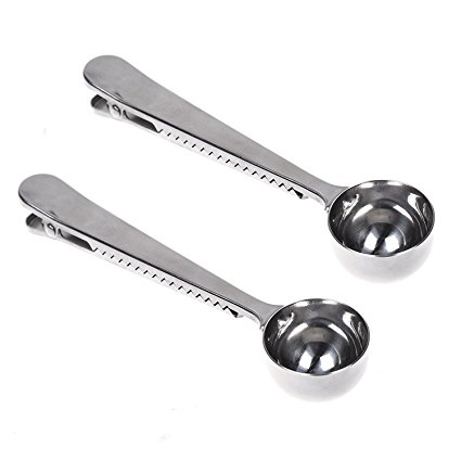 COSMOS 2 Pcs Stainless Steel Coffee Measuring Scoop Spoon with Bag Clip