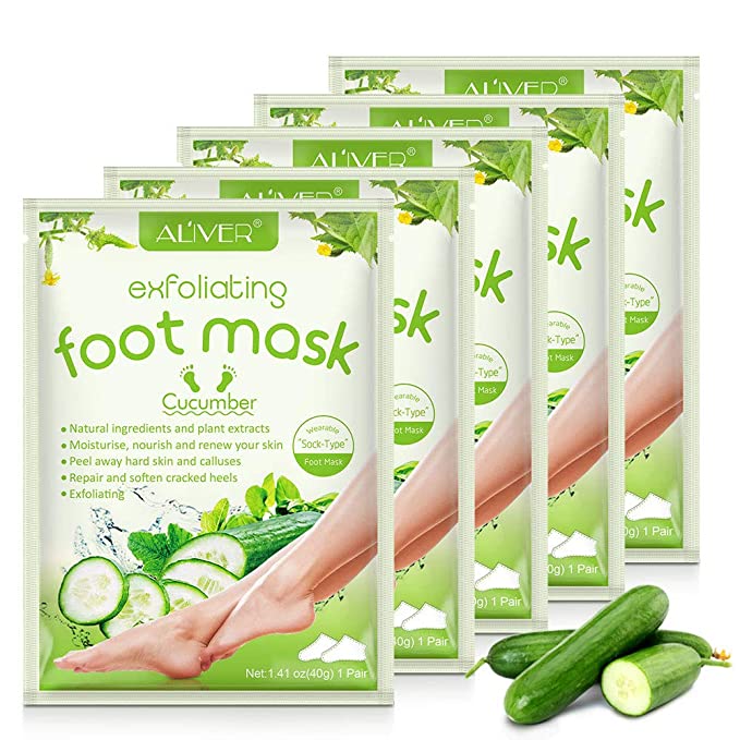 5 Pairs Foot Peel Mask,Peeling Away Calluses and Dead Skin Cells -Exfoliating Foot Mask, Baby Soft Smooth Touch Feet-Men Women (Cucumber)
