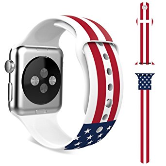 Apple Watch 42mm Band,iSank Fashion Waterproof Colorful Sports Watch Band Soft Silicone Band Rubber Wrist Replacement Watch band Strap for 42mm Apple Watch 2015 Released iWatch (American Flag)