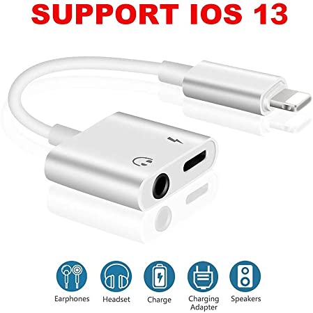 Headphone Adapter for iPhone 3.5 mm Audio Splitter Adaptor, 2 in1 Dual Ports Dongle Charger Jack AUX Audio 3.5 mm for iPhone 7/7Plus/8/8Plus/X/XS/XR/10/XS/11/PRO, Charger Splitter Adapter Connector