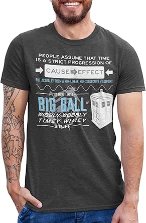 Ripple Junction Doctor WHO Men’s Short Sleeve T-Shirt Tardis Time Travel Big Ball Wibbly Wobbly Quote Officially Licensed