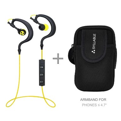 Syllable D700 Noise Canceling Premium Sound with Bass and Microphone Running Wireless Bluetooth Headphones and Sport Armband for iPhone iPad Samsung and More(Armband Yellow Earphones)