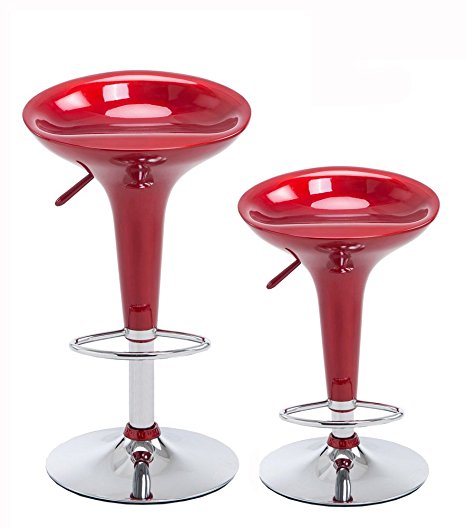Wahson Enhanced ABS Bombo Style Swivel Bar Stool, Set of 2, Red