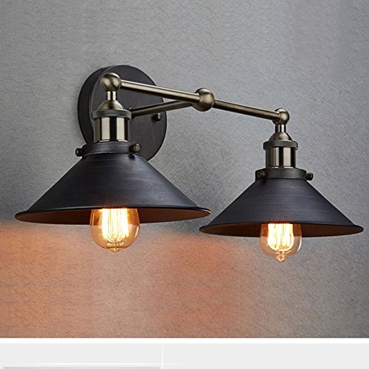 CLAXY Ecopower Industrial Edison Simplicity 2 Light Wall Mount Light Sconces Aged Steel Finished