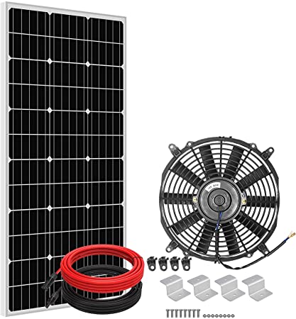 ECO-WORTHY Solar Powered Attic Ventilator Gable Roof Vent Fan 100W Solar Panel with Pair of 16FT Solar Cable with Adaptor, Cool Attic, Greenhouse, RV, Outdoor, Solar Powered Fan