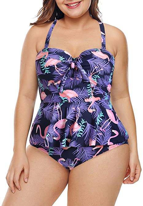 LALAGEN Womens Plus Size Strap Peplum Tankini Two Piece Bathing Suit Swimwear