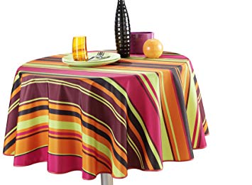 63-Inch Round Tablecloth Orange Stripe, Stain Resistant, Washable, Liquid Spills bead up, Seats 4 to 6 People (Other Size Available: 60 x 80", 60 x 95", 60 x 120").
