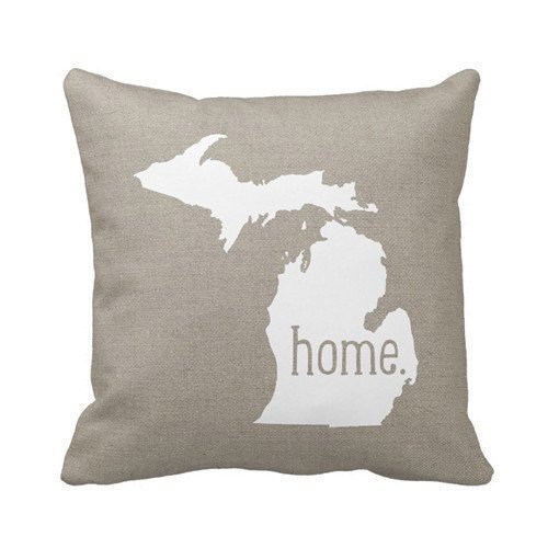 B Lyster shop Cotton Linen Decorative Throw Pillow Case Cushion Cover Michigan Home State pillow cases 18 x 18