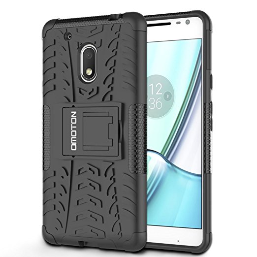 OMOTON Motorola Moto G4 Play Case- Dual Layer [Soft TPU Interior] [Durable PC Exterior] [Built-in Stand] Case for Motorola Moto G4 Play , Black