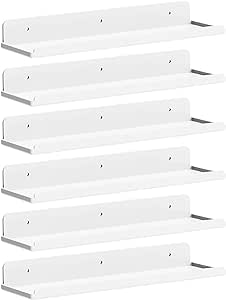 Lifewit Floating Shelves for Wall, 6 Pack White Acrylic Shelf 15" Room Decor for Bookcase/Vinyl Record Display/Photo/Picture in Bedroom, Living Room, Bathroom, Kitchen Storage and Organization