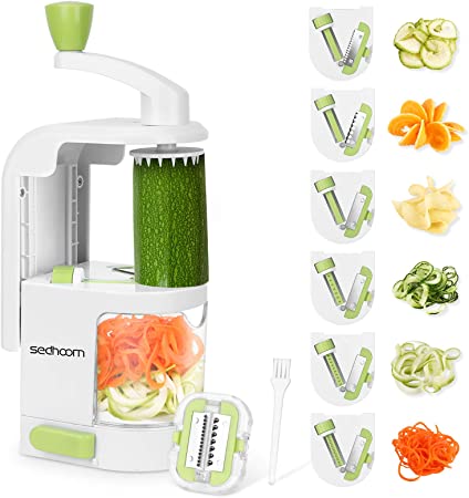 Spiralizer Noodle Maker 6-Blade Spiralizer Vegetable Slicer Sedhoom Vegetable Spiralizer 12 in 1 Veggie Spiralizer Zucchini Spaghetti Maker for Salad Vertical Crank With Detachable Blades