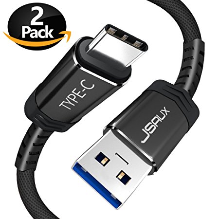 USB Type C Cable,JSAUX (6.6FT) USB C to USB 3.0 Strongest Fast charger Nylon Braided Cord for Samsung Galaxy Note 8 S8 S8 plus,Pixel,Moto Z Z2,LG V30 G5 V20,Nexus 6P Nintendo Switch More(Black 2 Pack)
