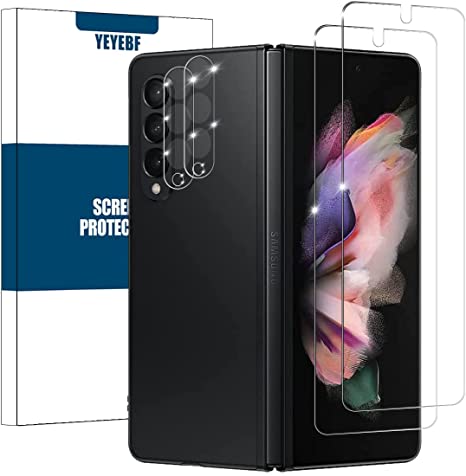 Galaxy Z Fold 3 5G Screen Protector   Camera Lens Protectors By YEYEBF, [2 2 Pack] Full Coverage Tempered Glass Screen Protector for Galaxy Z Fold 3 [3D Glass][Case-Friendly][Anti-Shatter]