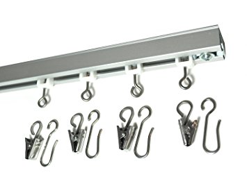 Ceiling Curtain Track Set With Wheeled Carriers, Hooks and Pinch Clips (6')