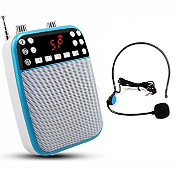 XIAOKOA Ultralight Portable Voice Amplifier With Wired Microphone, MP3 Player(SD TF Card/ Flash Drive), FM Radio For Teacher, Coach, Tour Guide, Salesman(F73 Blue)