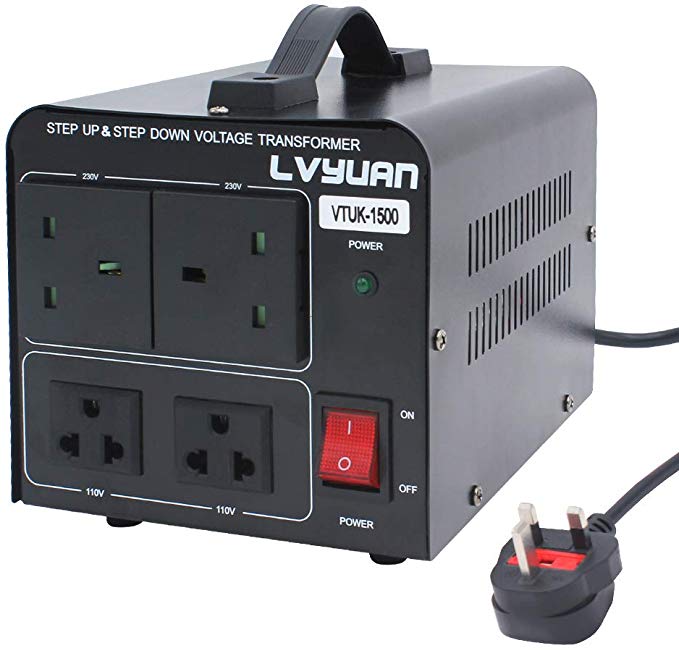 LVYUAN 1000W /1500VA 220V - 110V Step Up & Step Down Voltage Transformer Converter UK to US & US to UK Dual 110V & 220V outlets