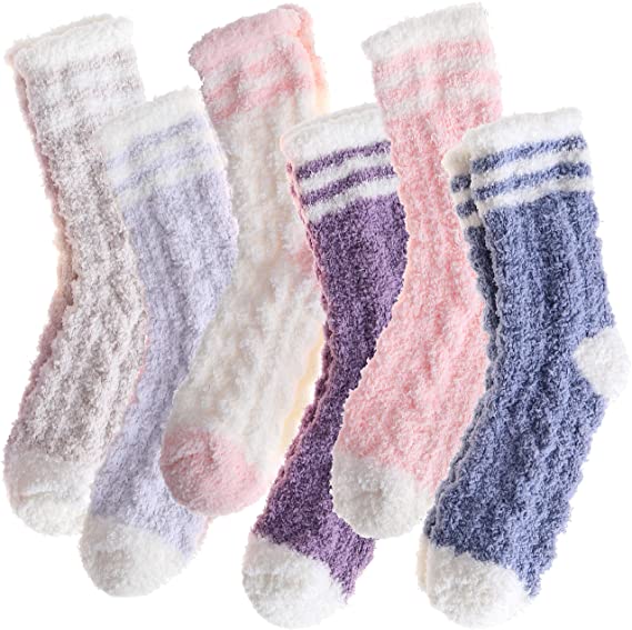 Womens Fuzzy Socks Fleece Fluffy Cabin Plush Warm Sleep Soft Cozy Winter Adult Stocking Stuffers Christmas Slipper Socks 6 Pairs