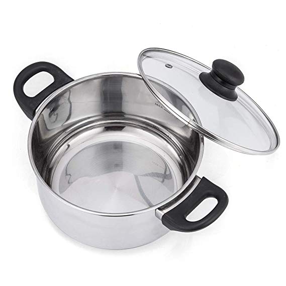 NARCE Stainless Steel Stockpot, 3 Quart Stock Pot with Lid, Heat-Proof Double Handles - Dishwasher Safe