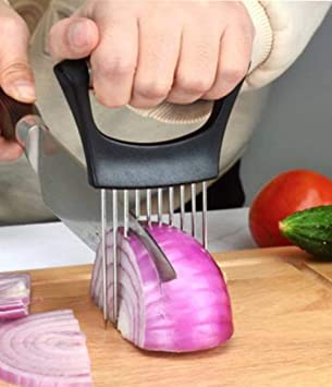Slicer Meat Slicer, Food Slice Assistant Onion Holder Slicer, Kitchen Gadgets kitchen Utensil Holder - Stainless Steel Vegetable Holder Cutting Kitchen Gadget Onion Peeler 1PC