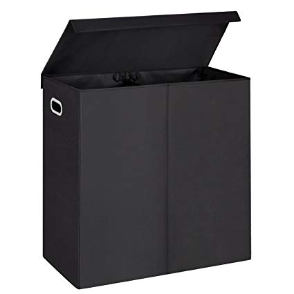 MaidMAX Double Laundry Hamper Sorter with Magnetic Lid, 2 Removable Liners and Dual Handles, Black